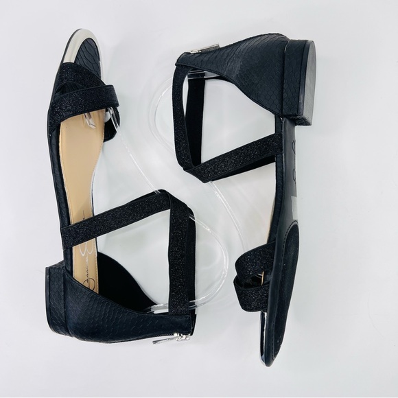 Jessica Simpson Aimlee Black /Silver Ankle Strap Block Low Heel Dressy Sandal - Picture 4 of 14